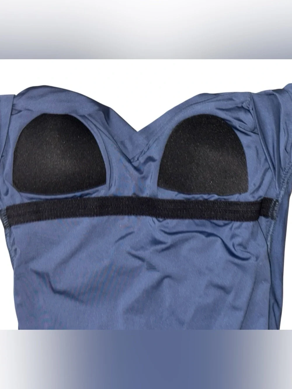Badgley Mischka Drape Maillot Navy Ruched One-Piece Swimsuit, Size 4 - Picture 5 of 8